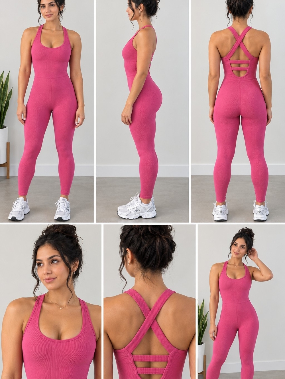 FP Movement by Free People Ribbed Crossback Jumpsuit in Raspberry